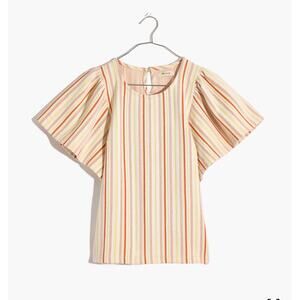 Madewell Women's Striped Textured Flutter-Sleeve Crop Top Multicolor Size Medium